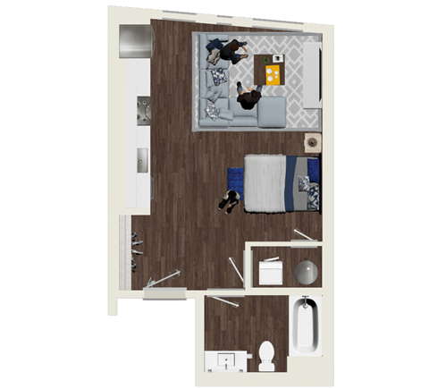 Floor plan for studio, 1 bath, 506 sqft